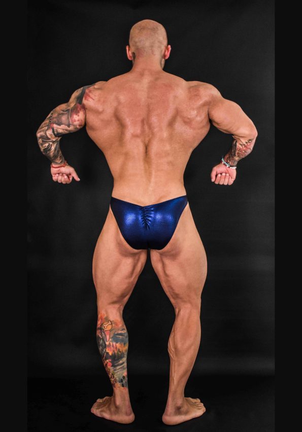 GESTREIFTE METALLISCH BLAUE BODYBUILDING TRUNKS SANK, ICN, ANDERE ( SEITENLÄNGE 2CM )