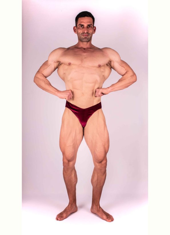 BURGUNDY VELVET BODYBUILDING TRUNKS IFBB, NPC ( SIDE LENGTH 5CM )