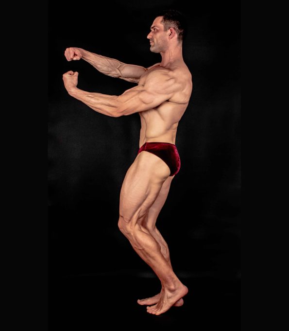 STRIPED BURGUNDY VELVET BODYBUILDING TRUNKS IFBB, NPC ( SIDE LENGTH 5CM )