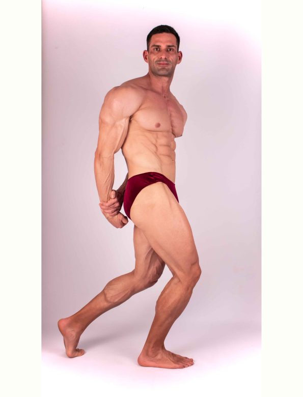 BURGUNDY VELVET BODYBUILDING TRUNKS IFBB, NPC ( SIDE LENGTH 5CM )