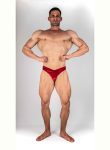 COSTUME DA BODYBUILDING IN VELLUTO ROSSO IFBB, NPC (LUNGHEZZA LATERALE 5CM)