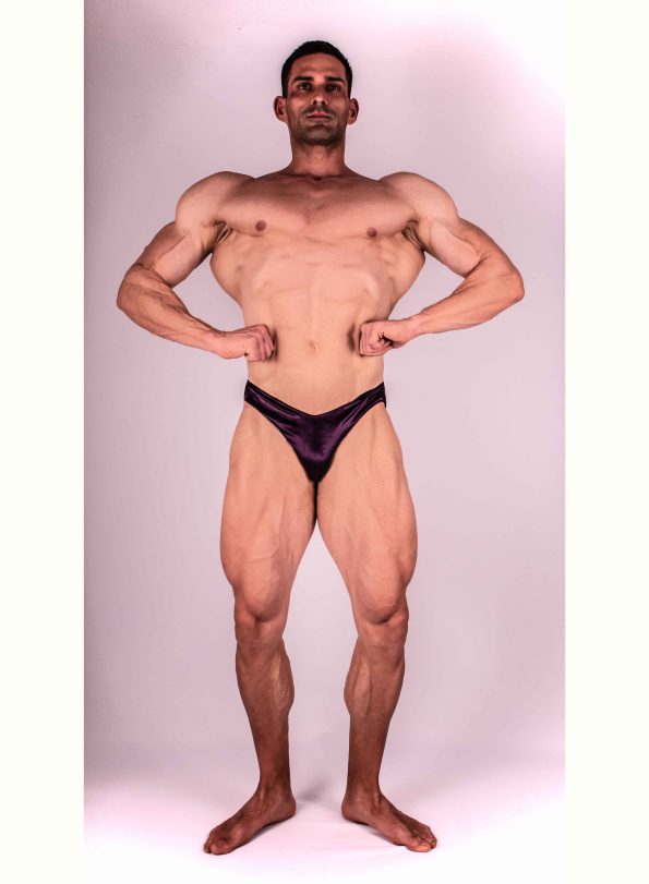 PURPLE VELVET BODYBUILDING TRUNKS IFBB, NPC ( SIDE LENGTH 5CM )