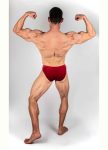 COSTUME DA BODYBUILDING IN VELLUTO ROSSO IFBB, NPC (LUNGHEZZA LATERALE 5CM)