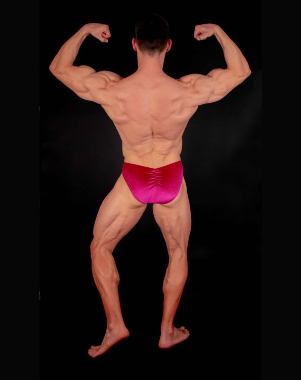 STRIPED DEEP PINK VELVET BODYBUILDING TRUNKS IFBB, NPC ( SIDE LENGTH 5CM )